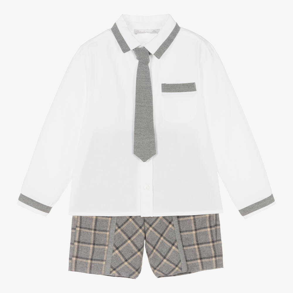 Patachou - White & Grey Cotton Shorts Set | Childrensalon