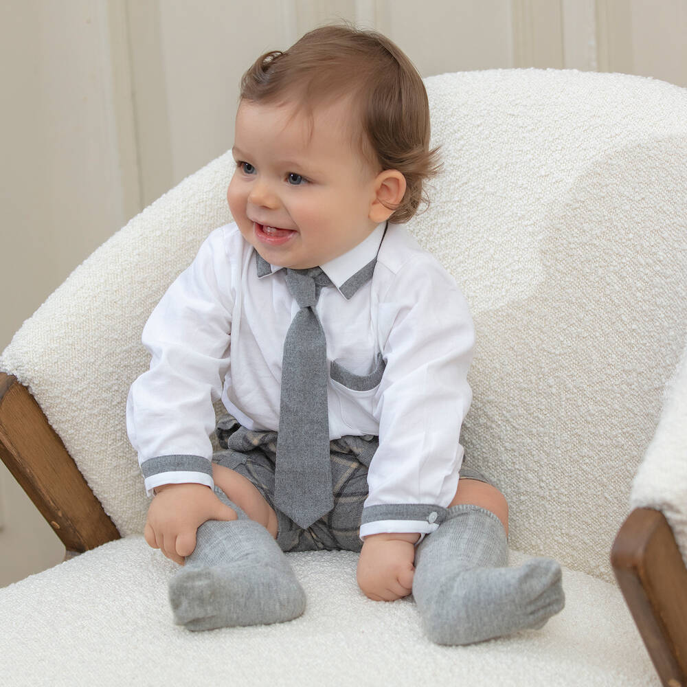 Patachou-Белый топ и серые шорты из хлопка | Childrensalon Outlet