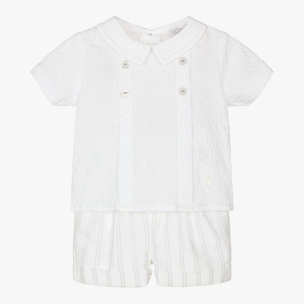 Patachou - Ensemble short coton blanc et gris | Childrensalon