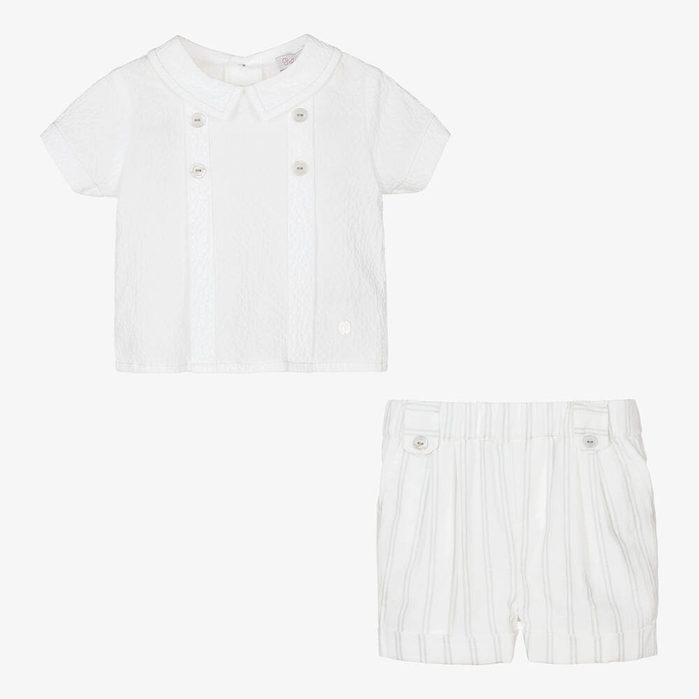 Patachou-طقم شورت قطن مقلم لون أبيض ورمادي للمواليد | Childrensalon Outlet
