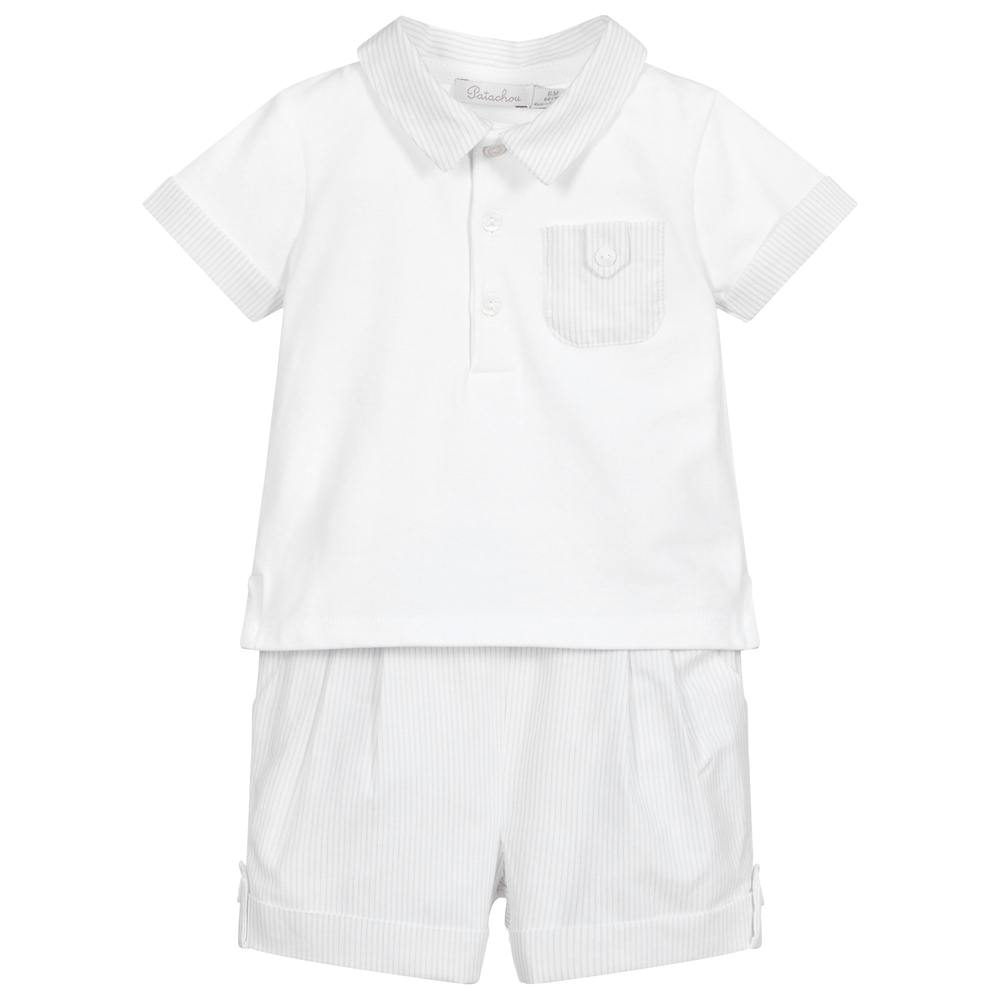 Patachou - Gestreiftes Shorts-Set in Weiß und Grau | Childrensalon