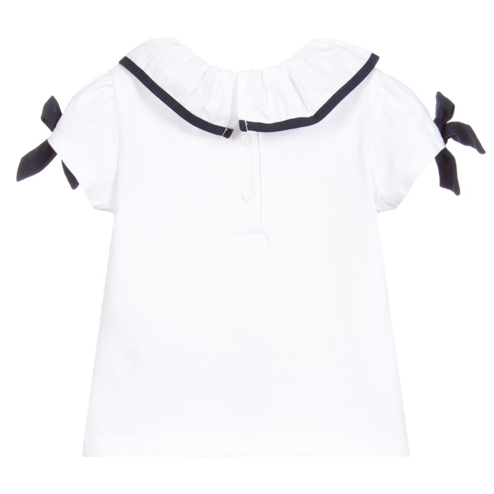 Patachou-White Jersey Ruffle T-Shirt | Childrensalon Outlet