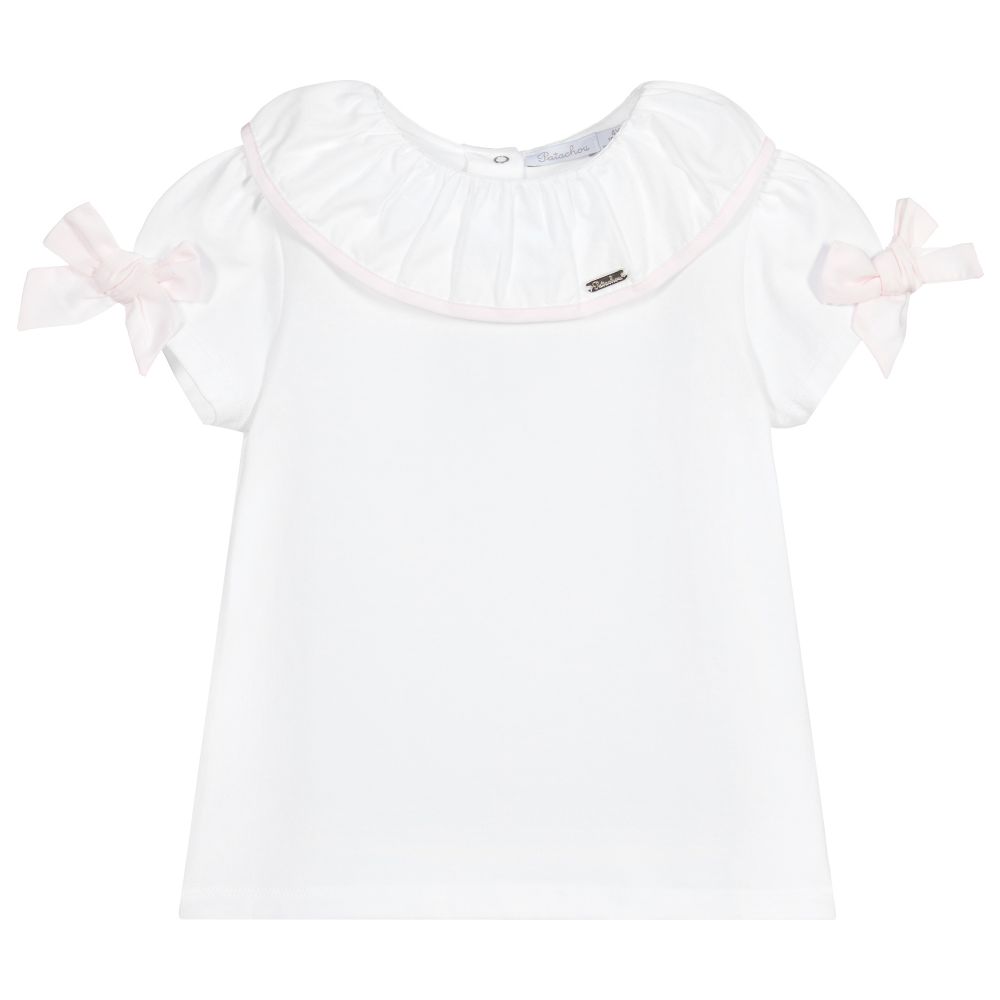 Patachou - Weißes Jersey-T-Shirt mit Rüsche | Childrensalon