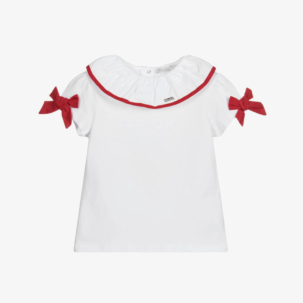 Patachou-White Jersey Ruffle T-Shirt | Childrensalon Outlet