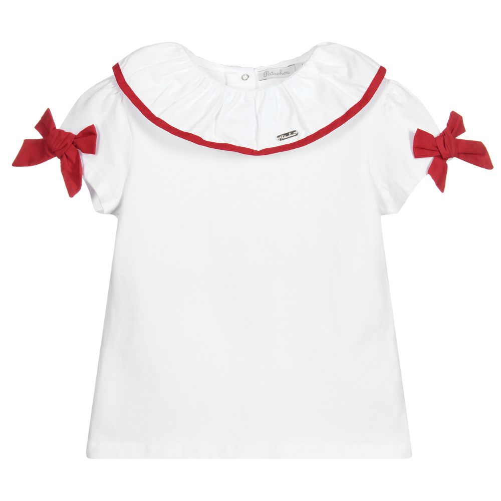 Patachou - White Jersey Ruffle T-Shirt | Childrensalon