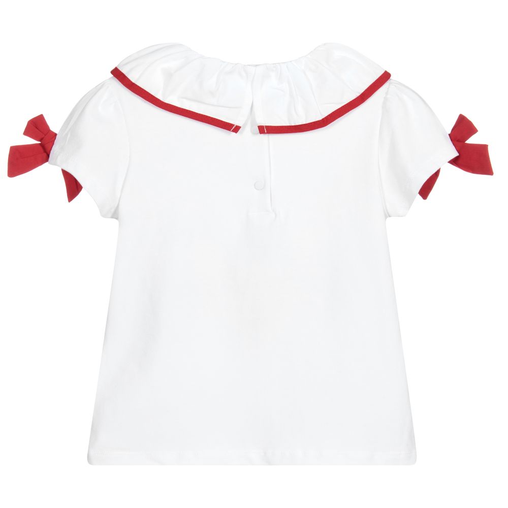 Patachou-White Jersey Ruffle T-Shirt | Childrensalon Outlet