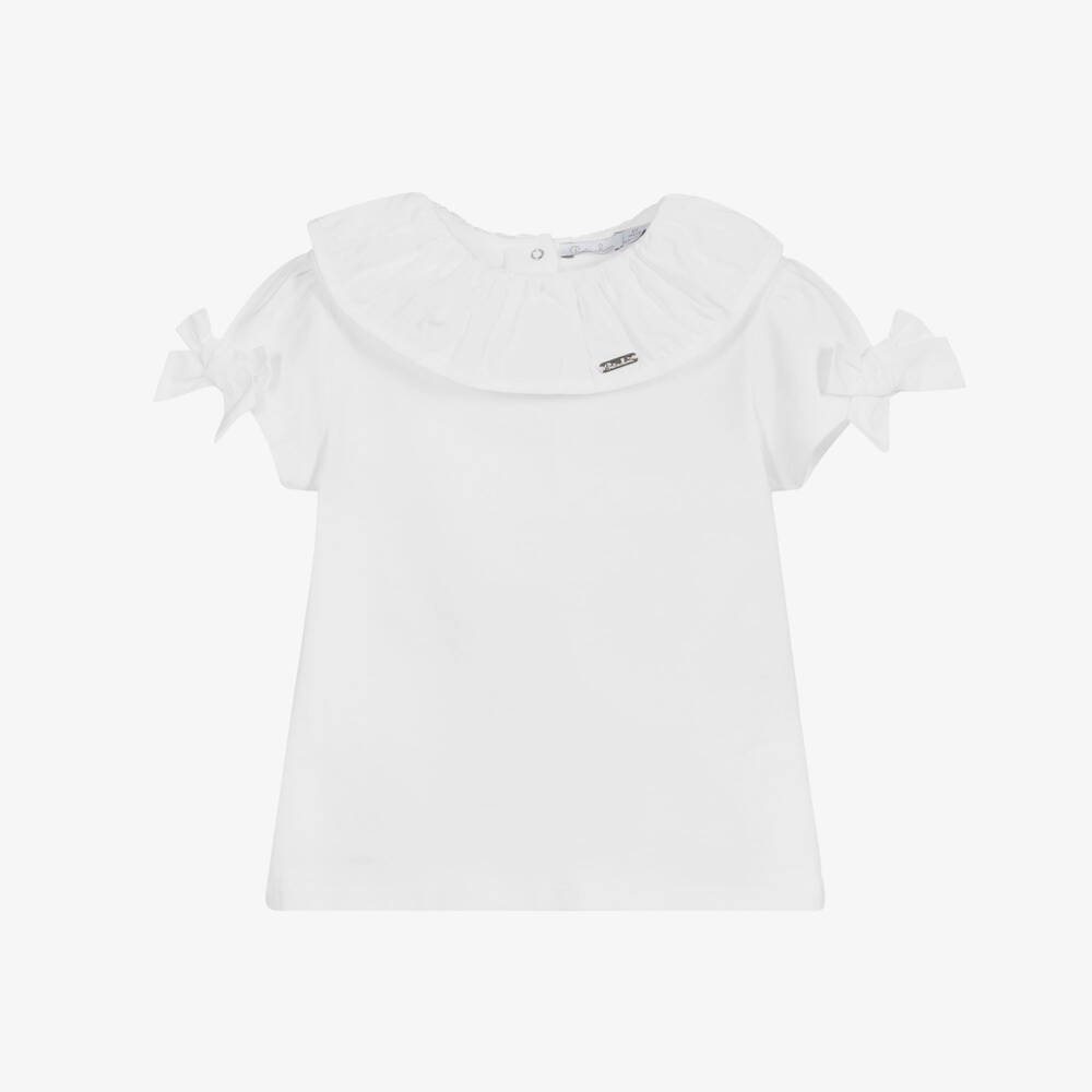 Patachou-White Jersey Ruffle T-Shirt | Childrensalon Outlet