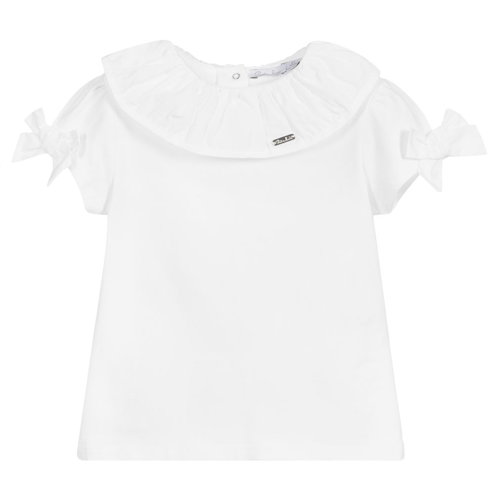 Patachou - Weißes Jersey-T-Shirt mit Rüsche | Childrensalon