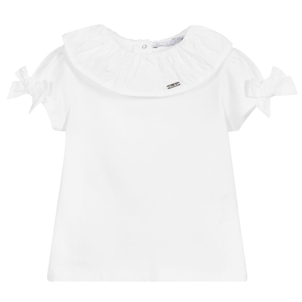 Patachou-White Jersey Ruffle T-Shirt | Childrensalon Outlet