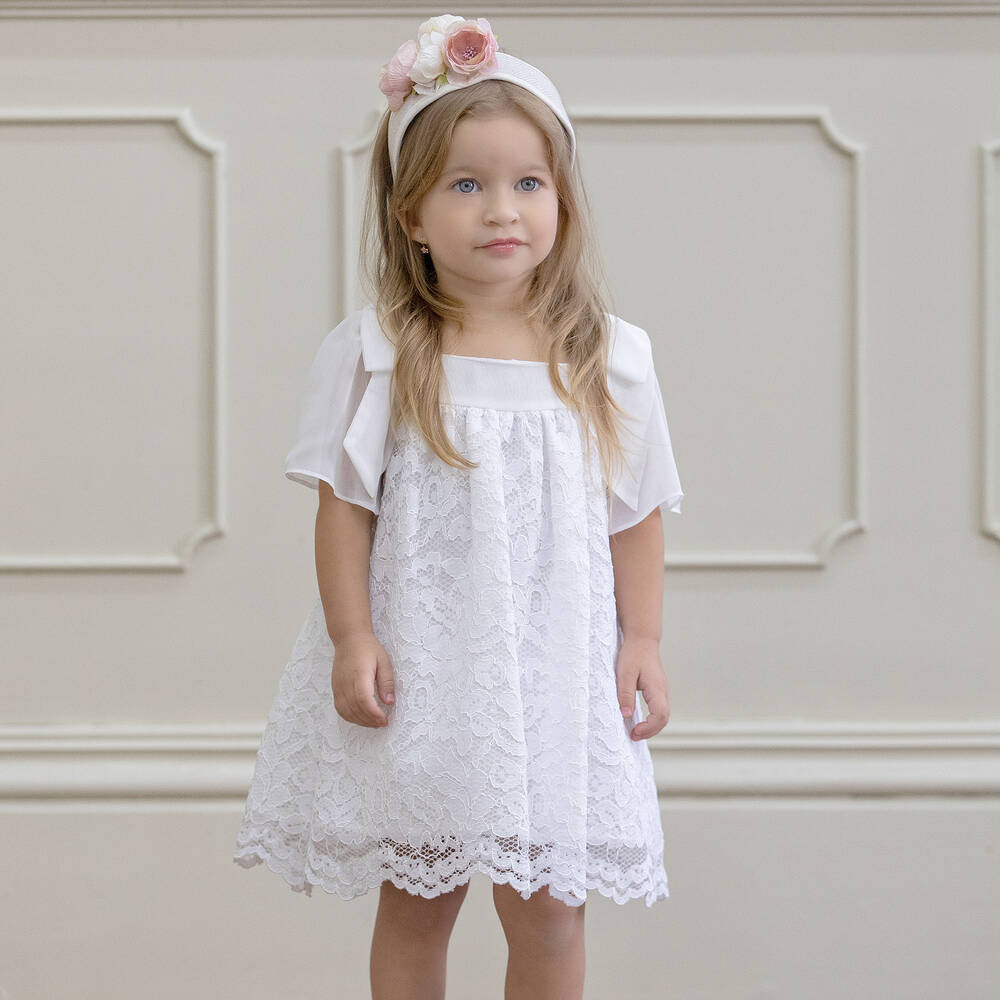 Patachou-فستان دانتيل وشيفون لون أبيض | Childrensalon Outlet