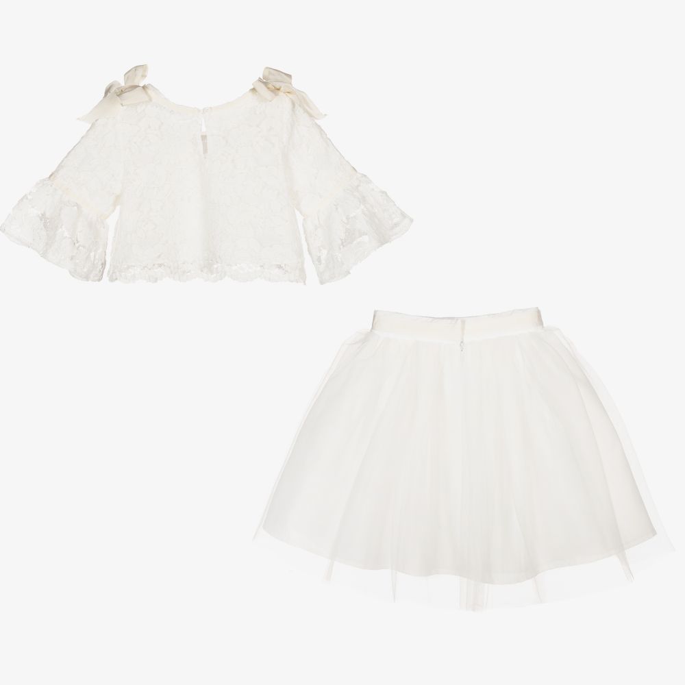 باتاشو-طقم تنورة تول ودانتيل لون أبيض | Childrensalon Outlet