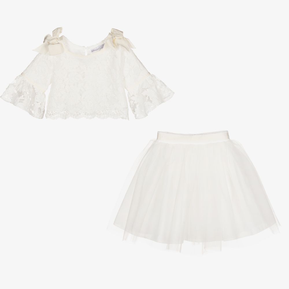 باتاشو-طقم تنورة تول ودانتيل لون أبيض | Childrensalon Outlet
