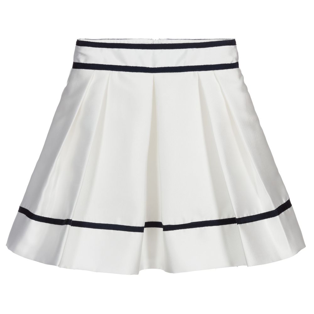 Patachou - White & Navy Trim Sateen Skirt | Childrensalon