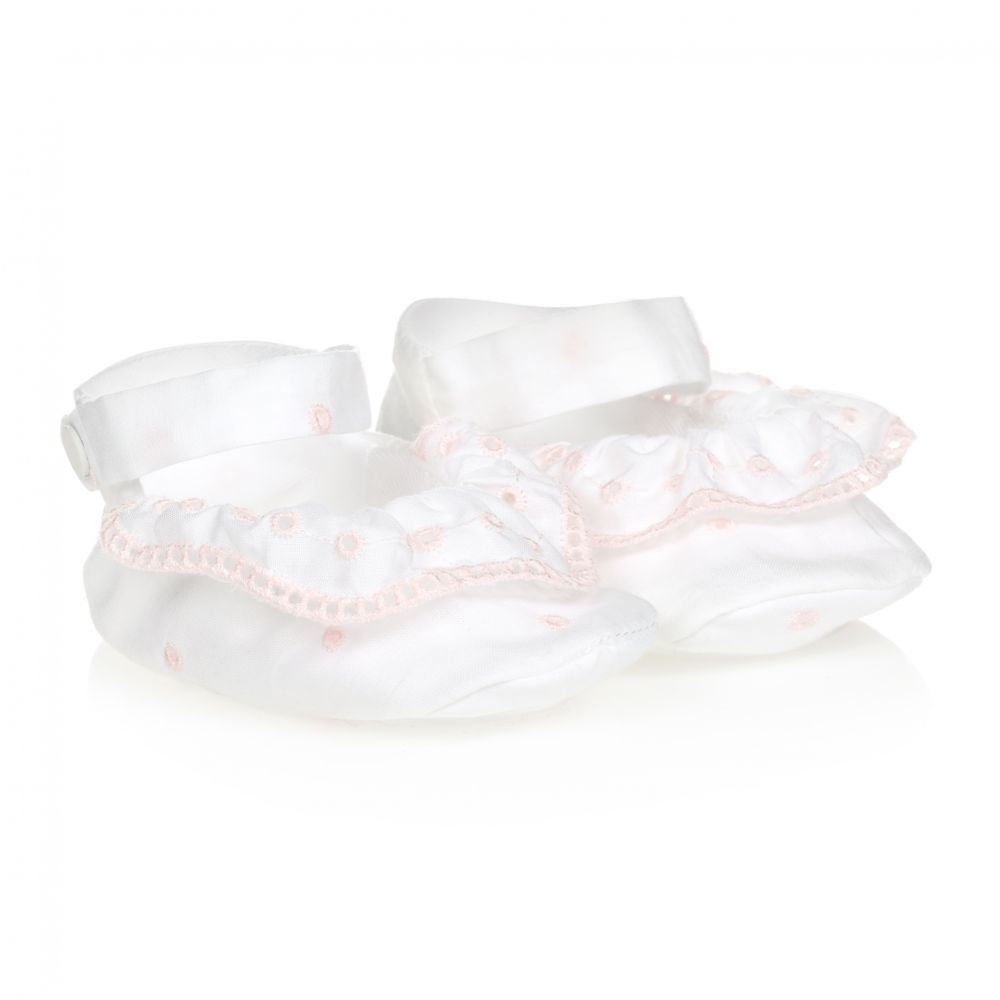 Patachou - White & Pink Cotton Booties | Childrensalon