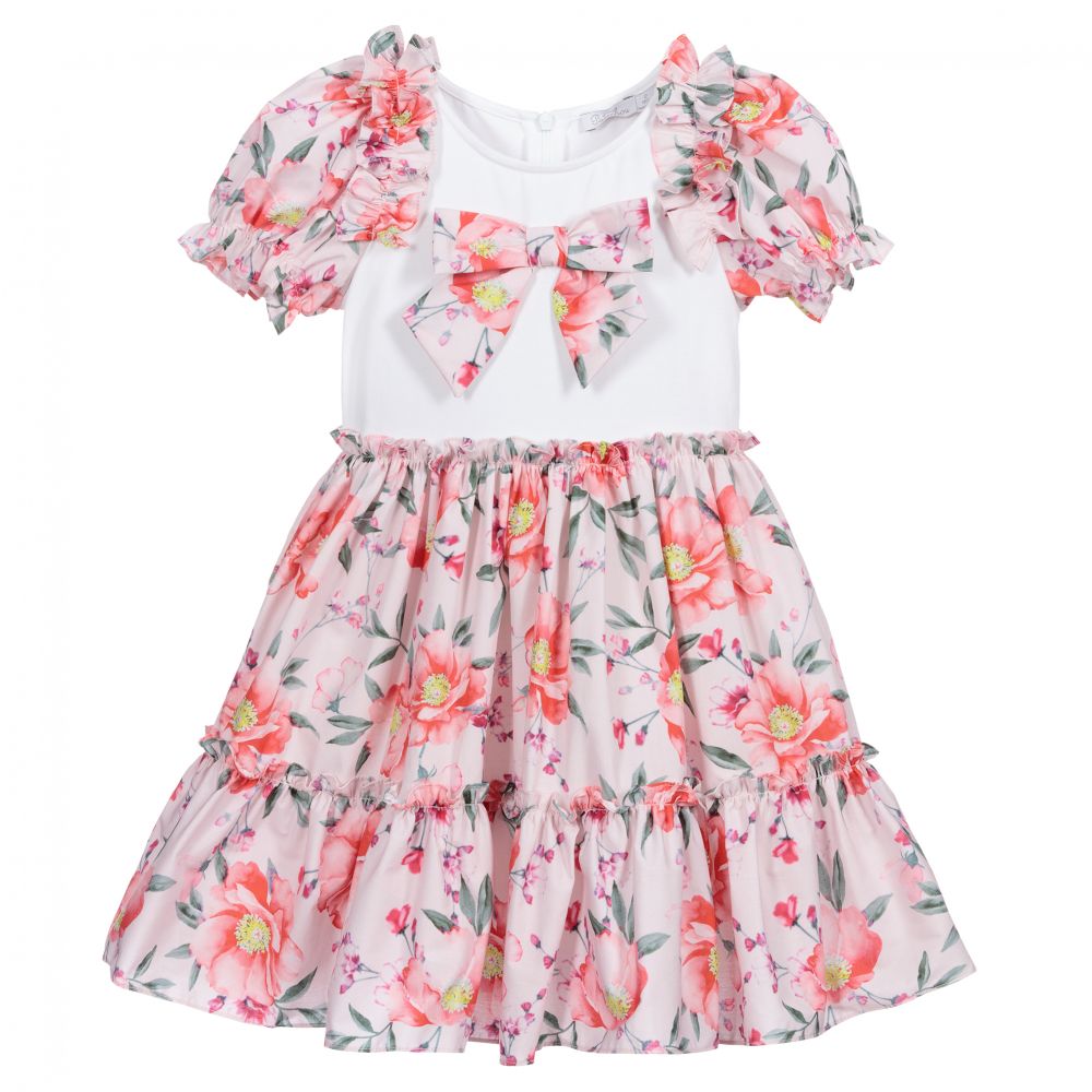 Patachou - Robe blanche et rose en coton | Childrensalon