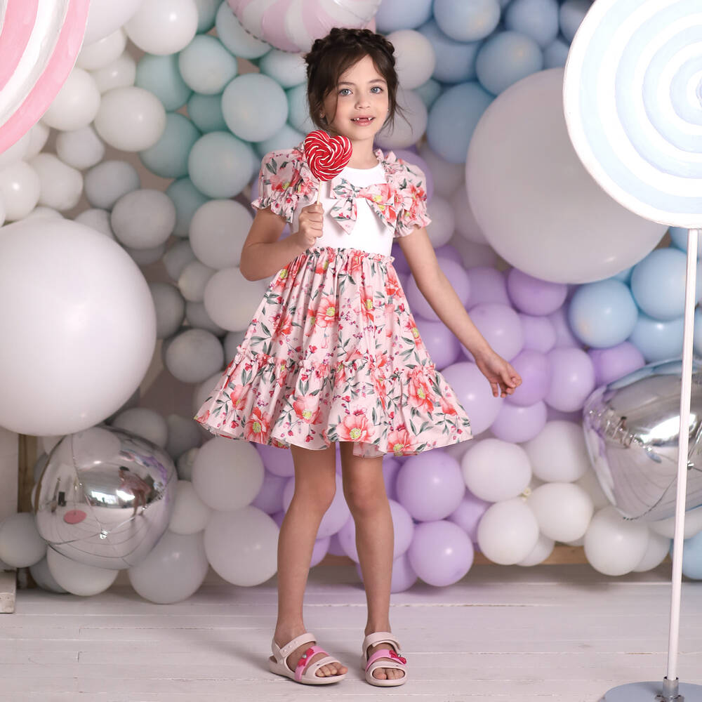 Patachou-Бело-розовое хлопковое платье | Childrensalon Outlet