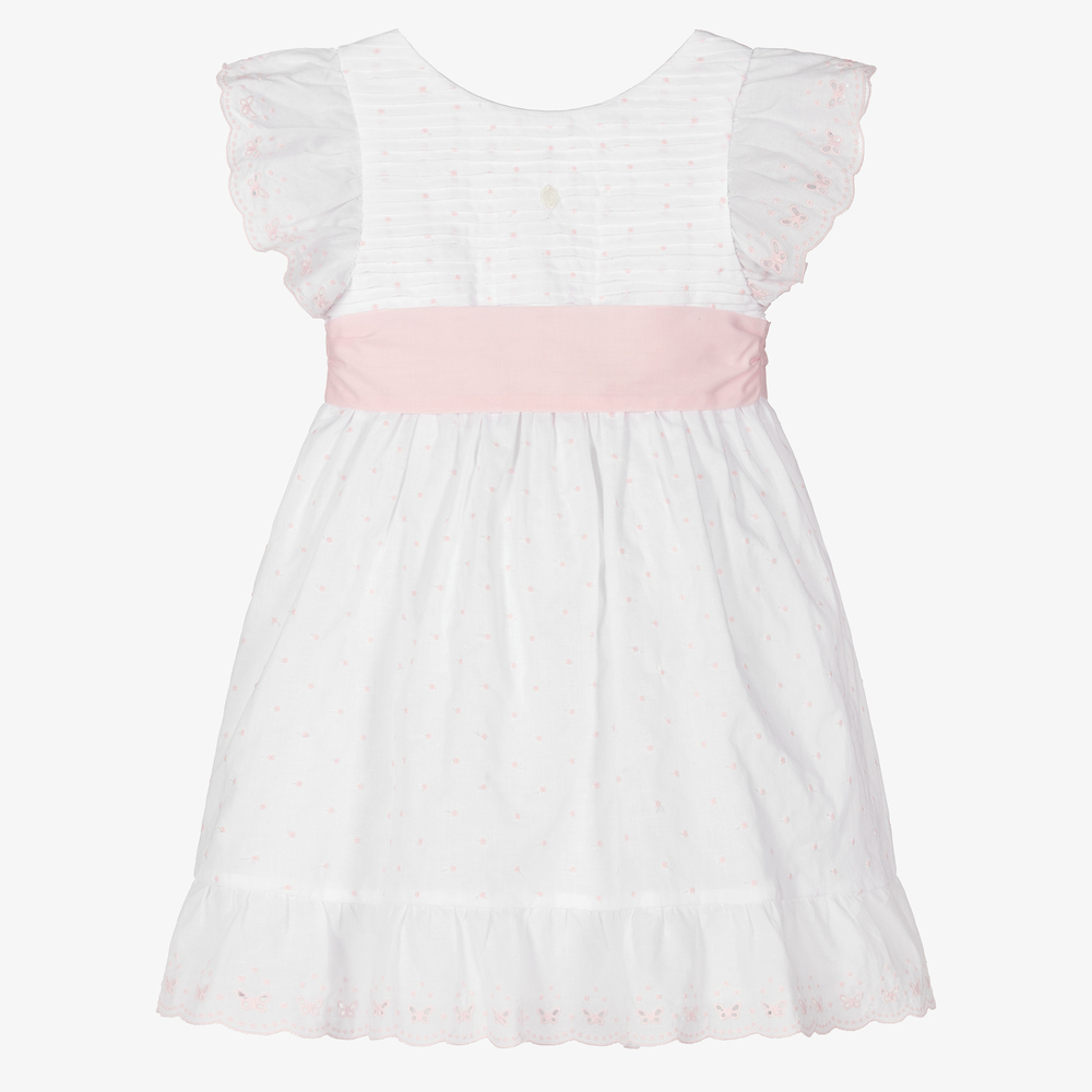 Patachou - فستان قطن لون أبيض وزهري | Childrensalon
