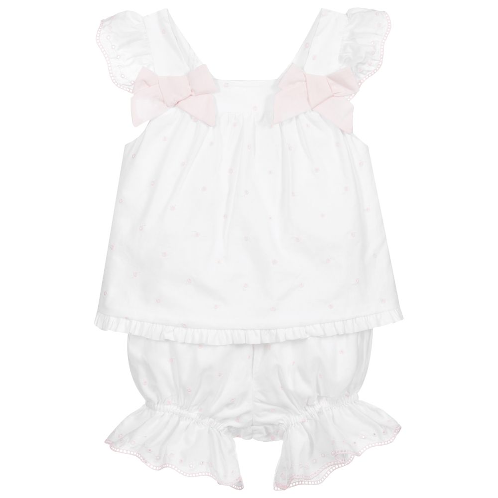 Patachou - White & Pink Cotton Shorts Set | Childrensalon