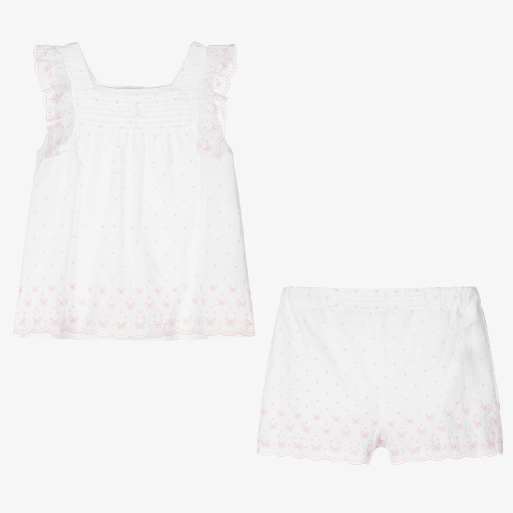 Patachou-White & Pink Cotton Shorts Set | Childrensalon Outlet