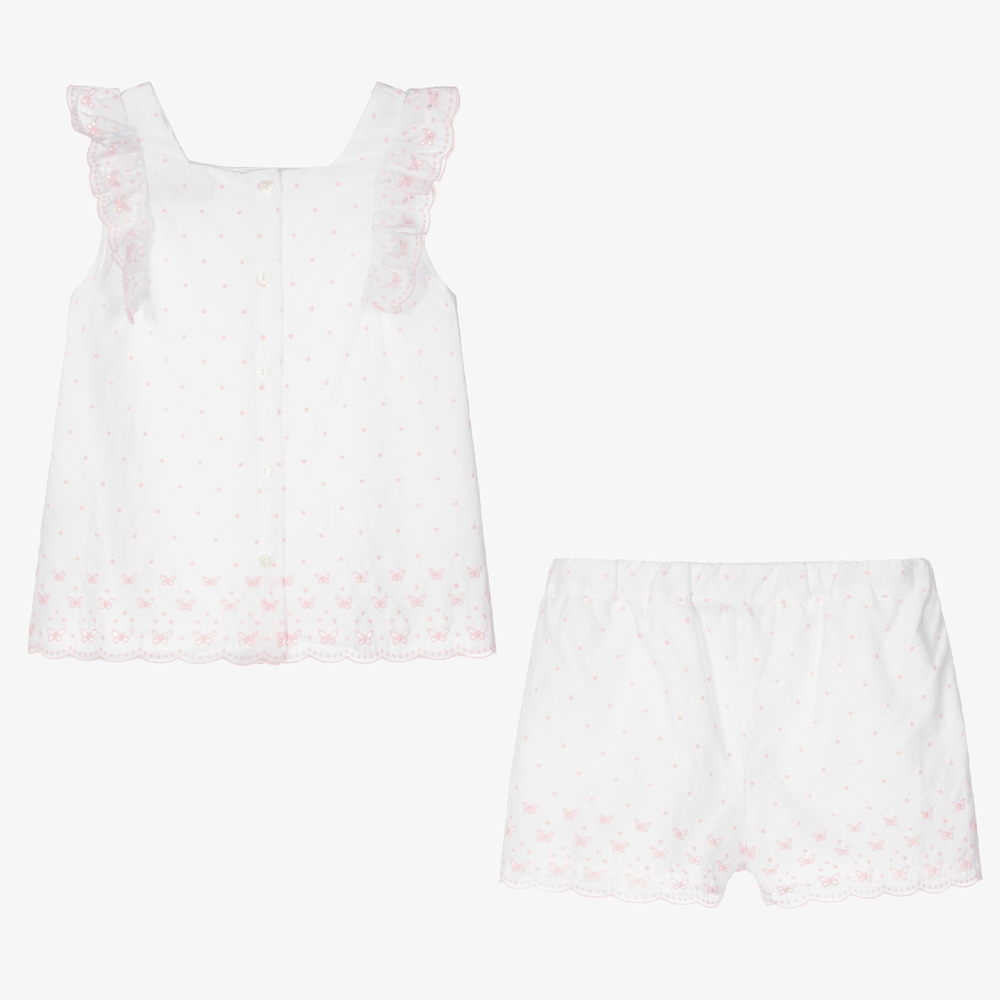 Patachou-White & Pink Cotton Shorts Set | Childrensalon Outlet