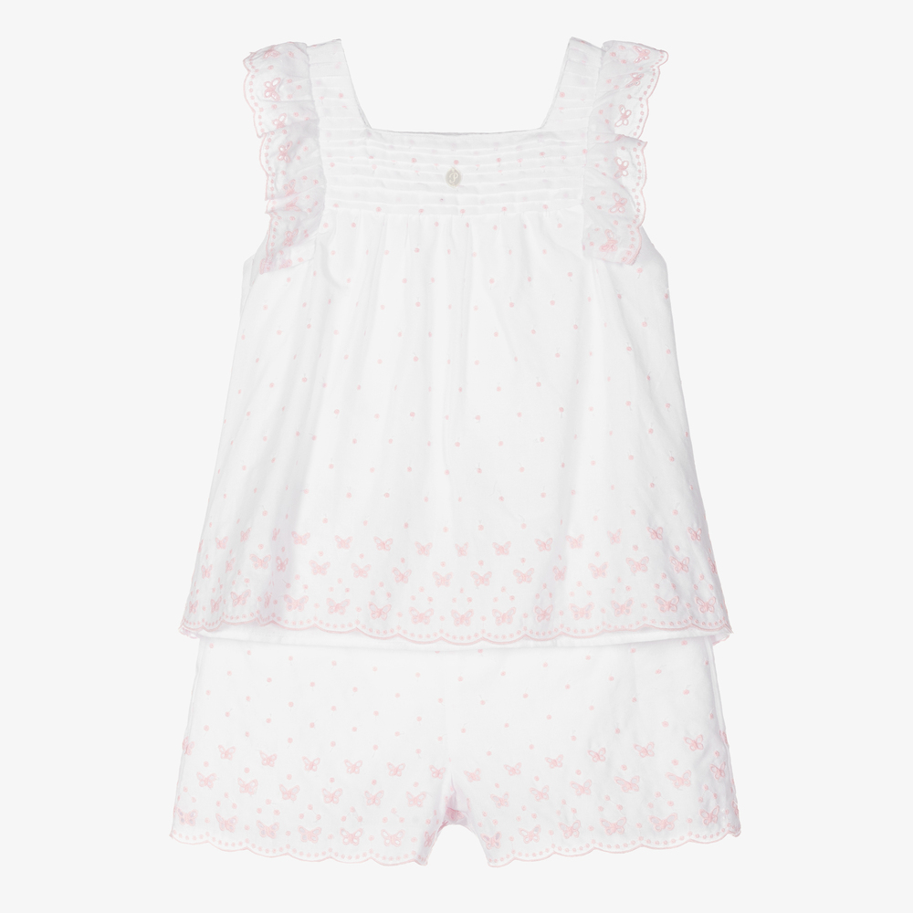 Patachou-White & Pink Cotton Shorts Set | Childrensalon Outlet