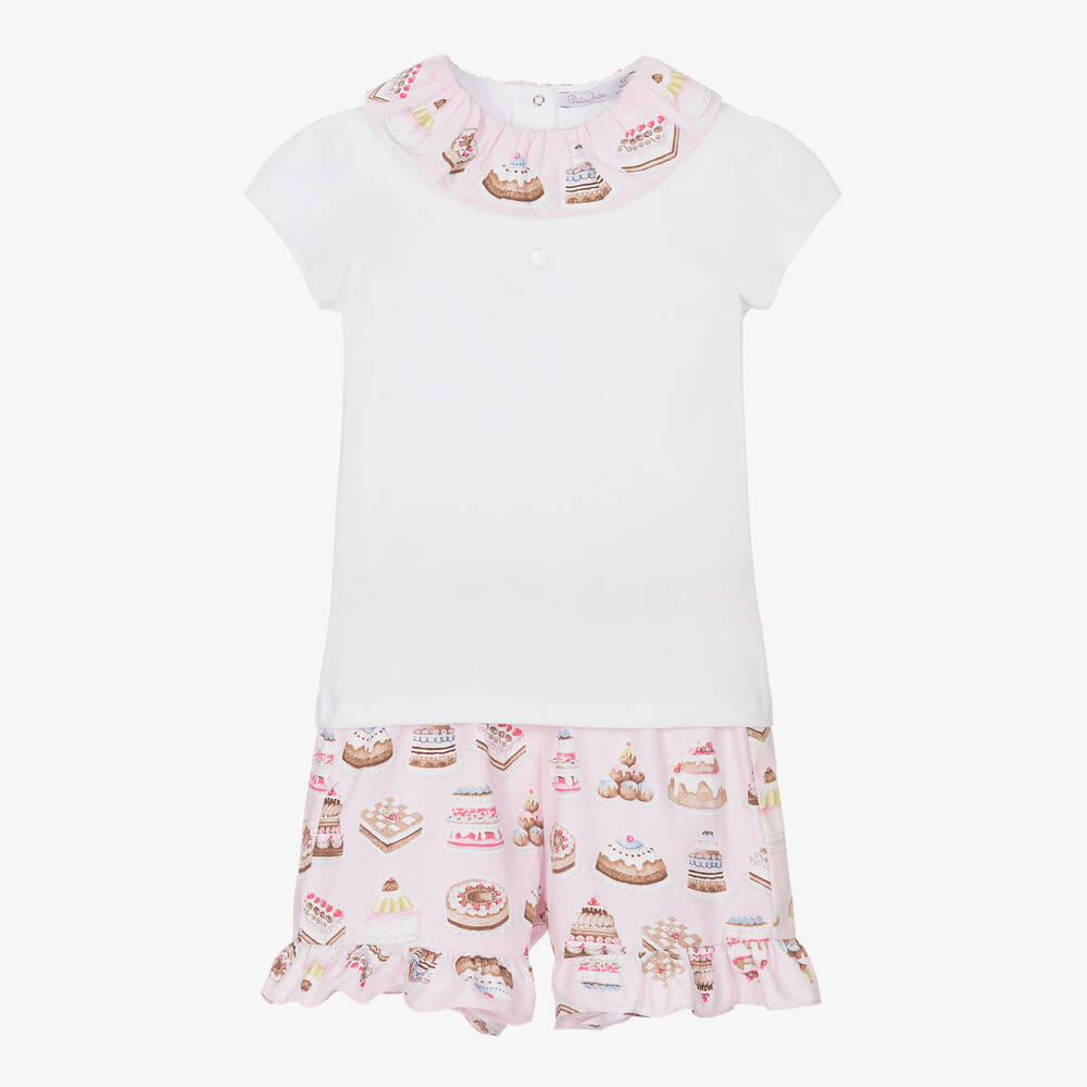 Patachou - White & Pink Cotton Shorts Set | Childrensalon