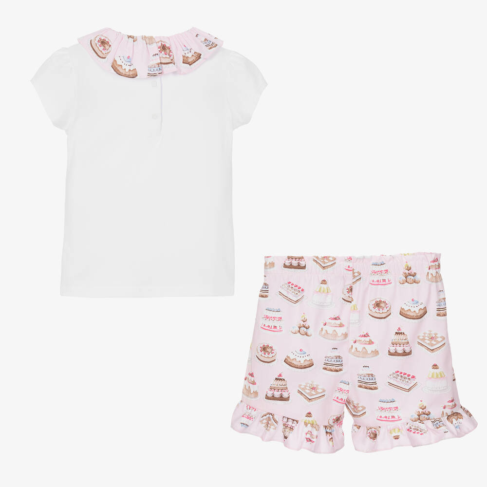 Patachou-White & Pink Cotton Shorts Set | Childrensalon Outlet
