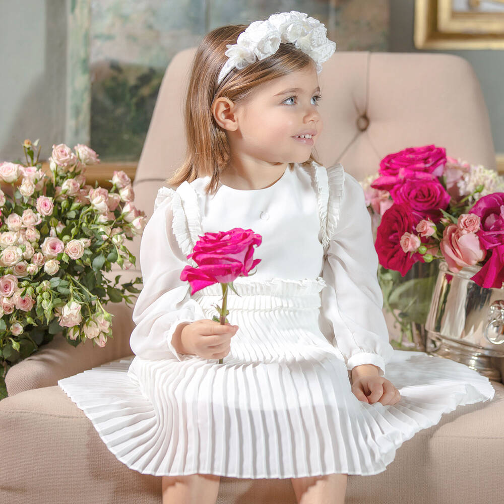 Patachou-White Pleated Chiffon Dress | Childrensalon Outlet