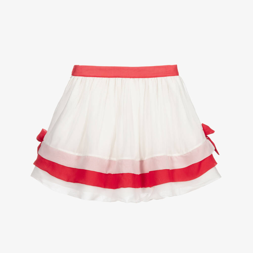 Patachou-تنورة شيفون لون أبيض و أحمر | Childrensalon Outlet
