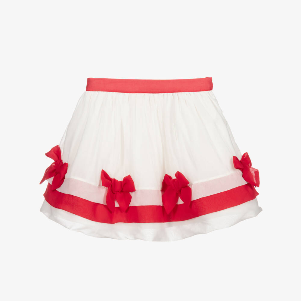 Patachou-تنورة شيفون لون أبيض و أحمر | Childrensalon Outlet
