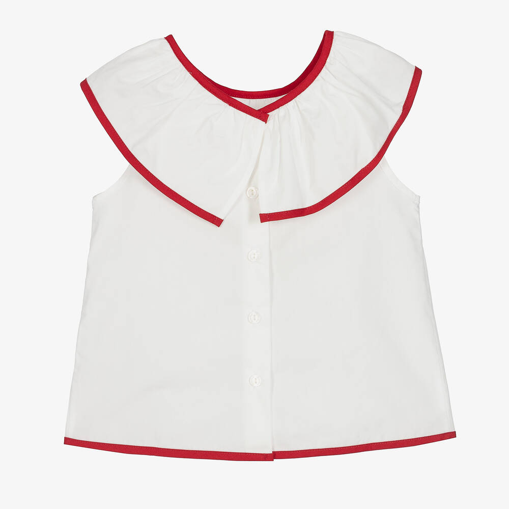 Patachou-White & Red Cotton Blouse | Childrensalon Outlet