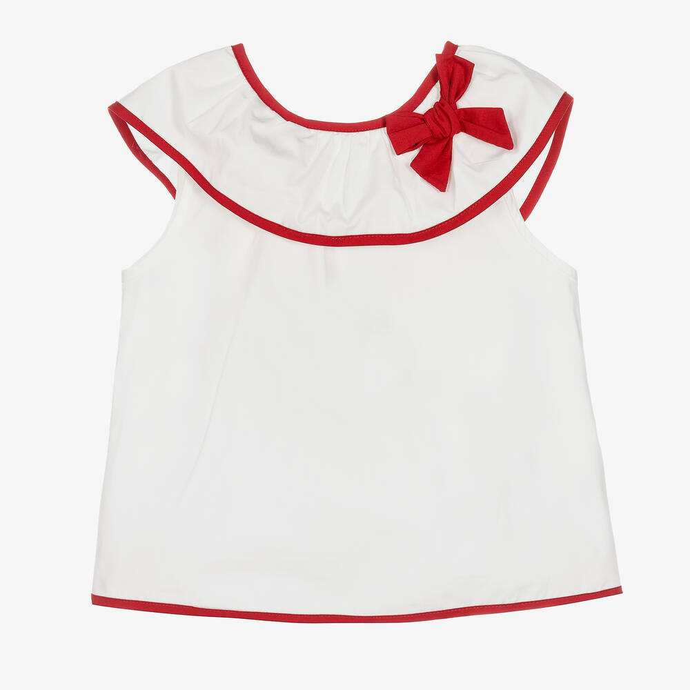 Patachou - White & Red Cotton Blouse | Childrensalon