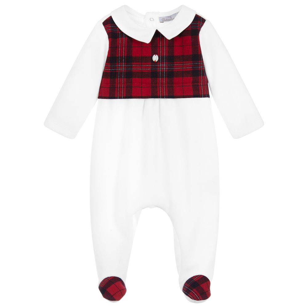 Patachou - Babyanzug mit Schottenkaros in Weiß und Rot | Childrensalon