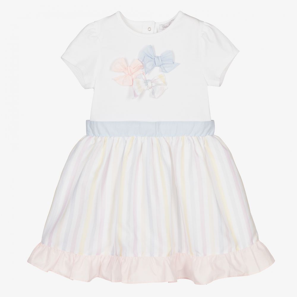 Patachou - White Striped Bows Dress | Childrensalon