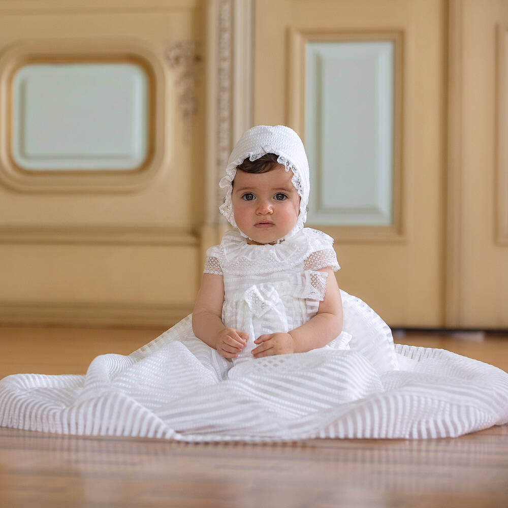 Patachou-Белое крестильное платье и чепчик из органзы | Childrensalon Outlet