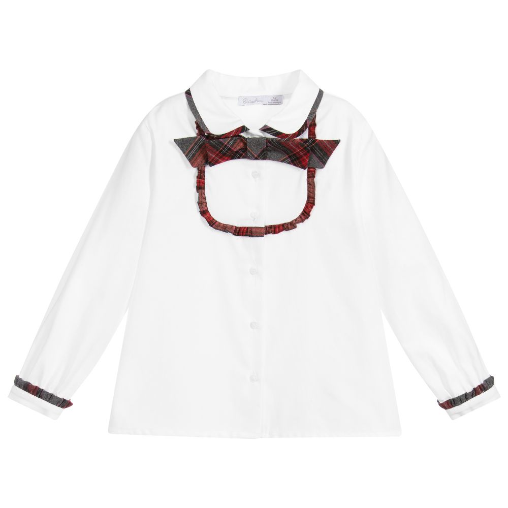 Patachou-White & Tartan Cotton Blouse | Childrensalon Outlet