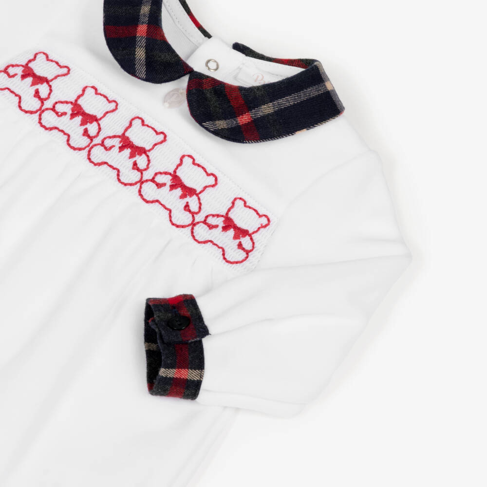 Patachou-Кремовый велюровый комбинезон с тартановыми вставками для малышей | Childrensalon Outlet