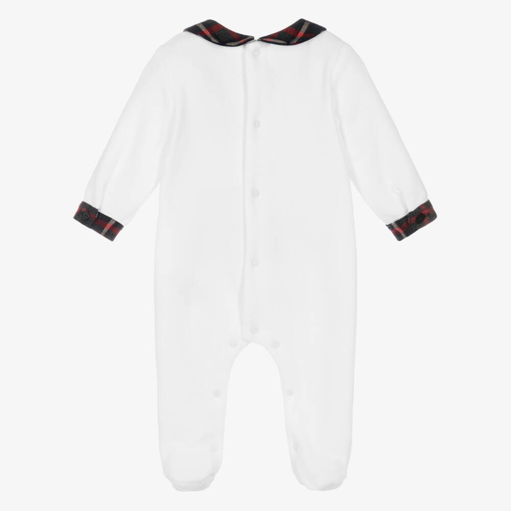 Patachou-أفرول بيبي مخمل أبيض بتفاصيل تارتان | Childrensalon Outlet