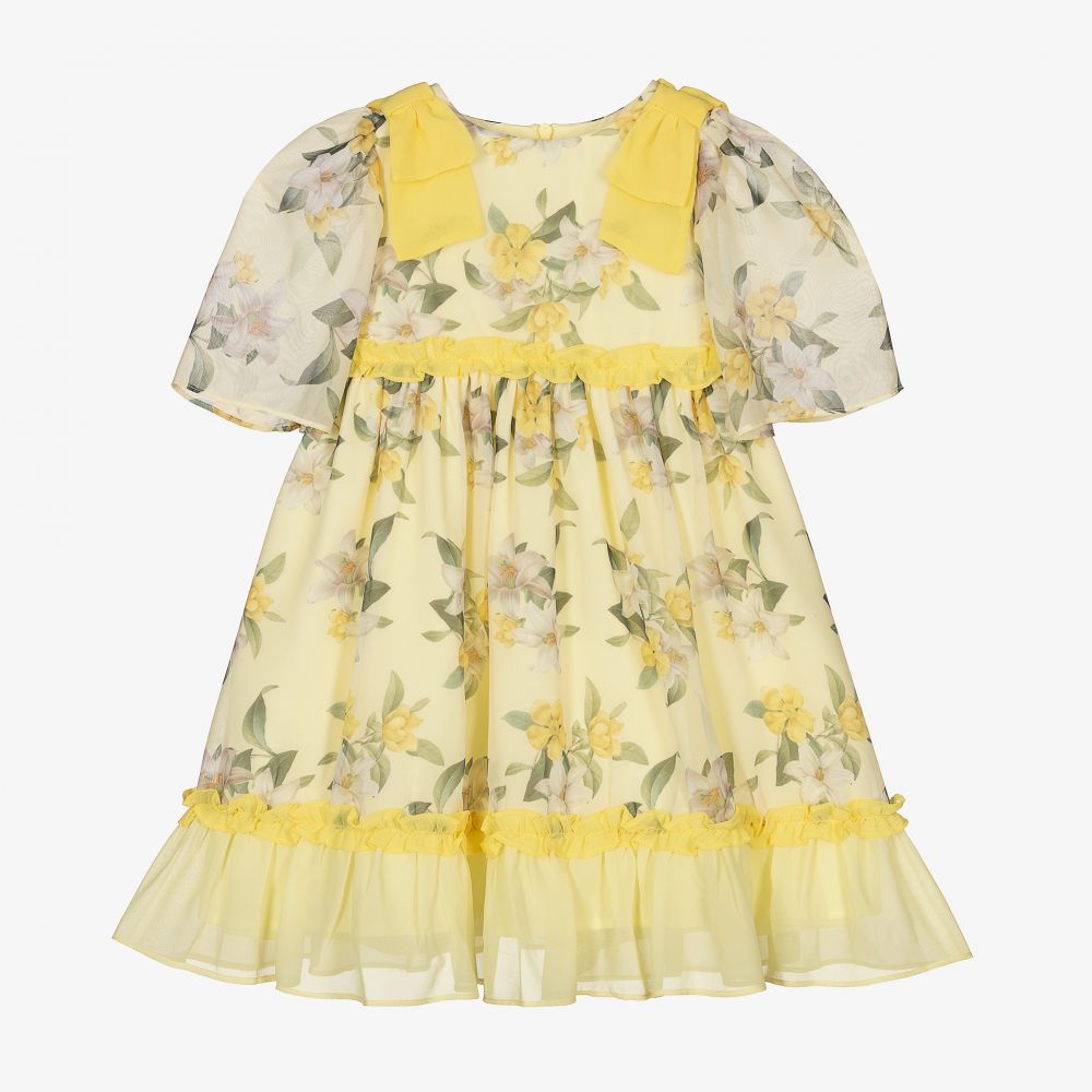 Patachou - Robe jaune mousseline à fleurs  | Childrensalon