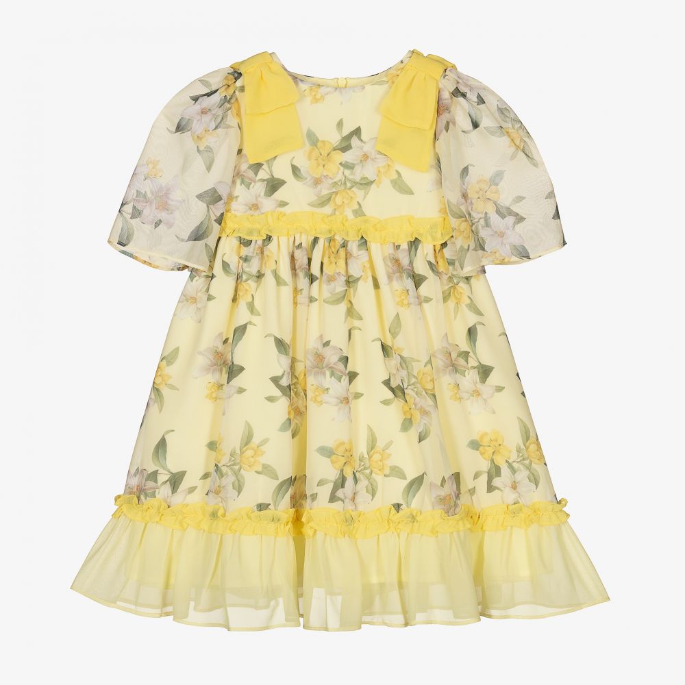 Patachou - Gelbes Chiffonkleid mit Blumen-Print  | Childrensalon