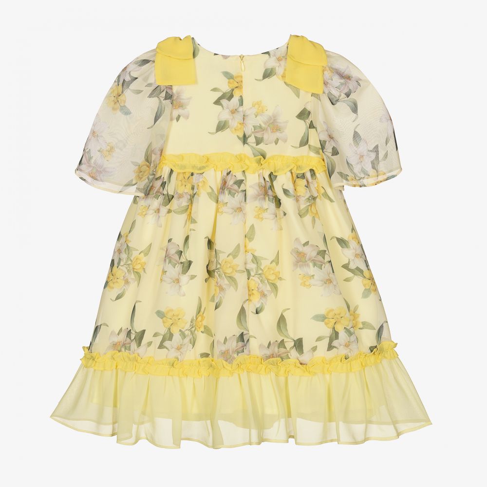 Patachou-Yellow Floral Chiffon Dress  | Childrensalon Outlet