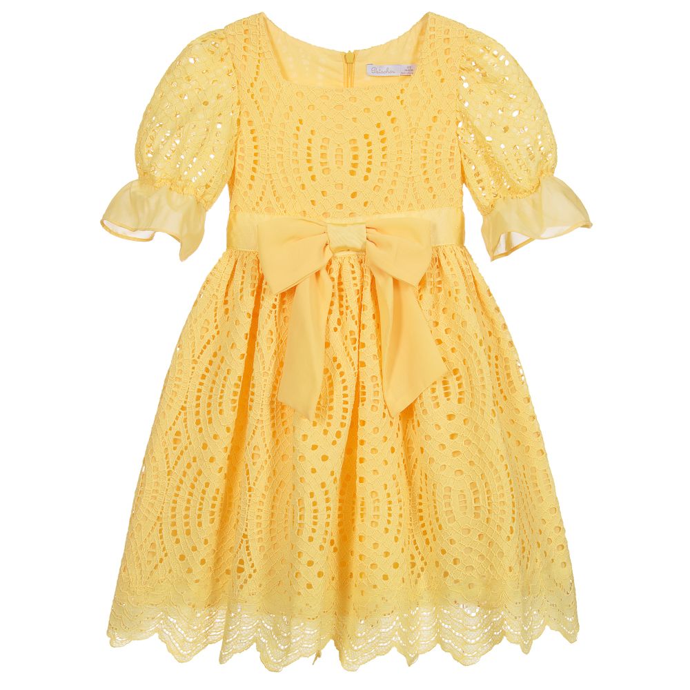 Patachou - Robe jaune en dentelle | Childrensalon