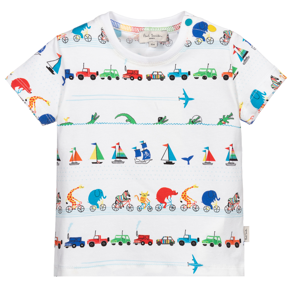 Paul Smith Junior - Baby Boys White Cotton T-Shirt | Childrensalon