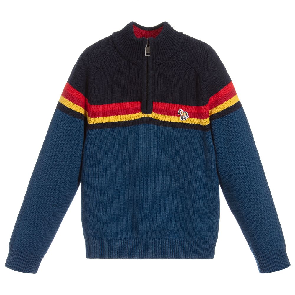 Paul Smith Junior - Pull bleu en tricot de coton | Childrensalon
