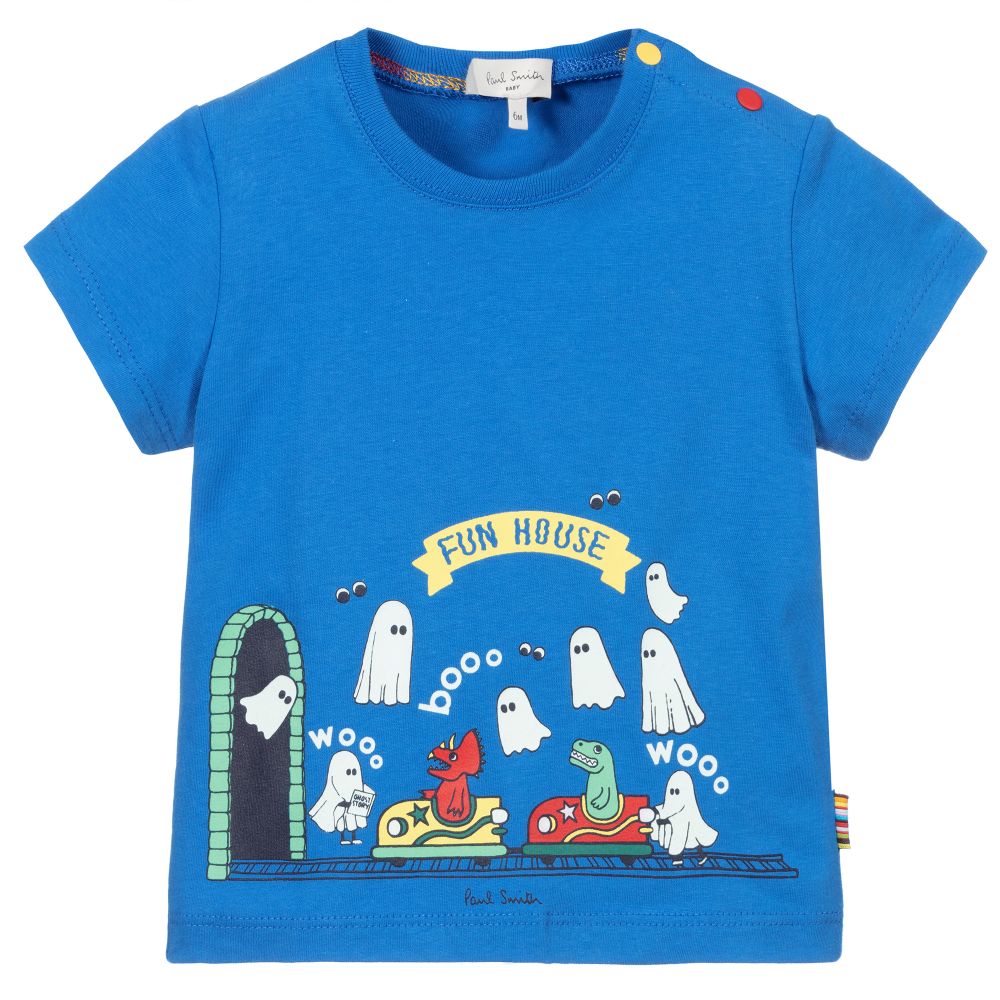 Paul Smith Junior - Blaues Baby-T-Shirt mit Geistern | Childrensalon