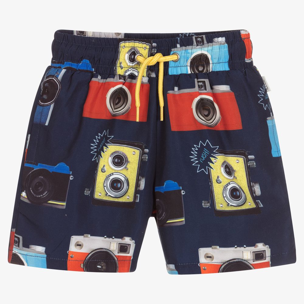 Paul Smith Junior - Синие шорты-плавки с камерами для мальчиков | Childrensalon