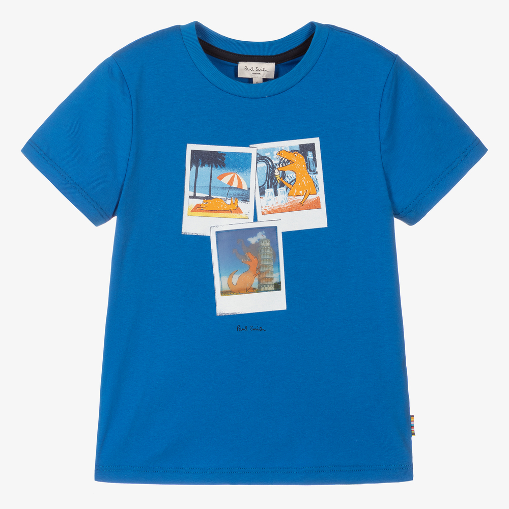 Paul Smith Junior - Синяя хлопковая футболка для мальчиков | Childrensalon