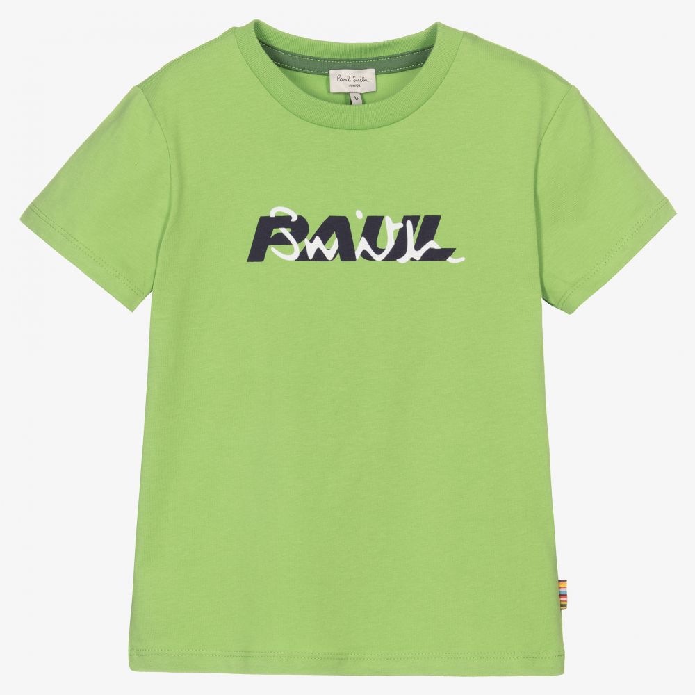 Paul Smith Junior - Зеленая хлопковая футболка для мальчиков  | Childrensalon