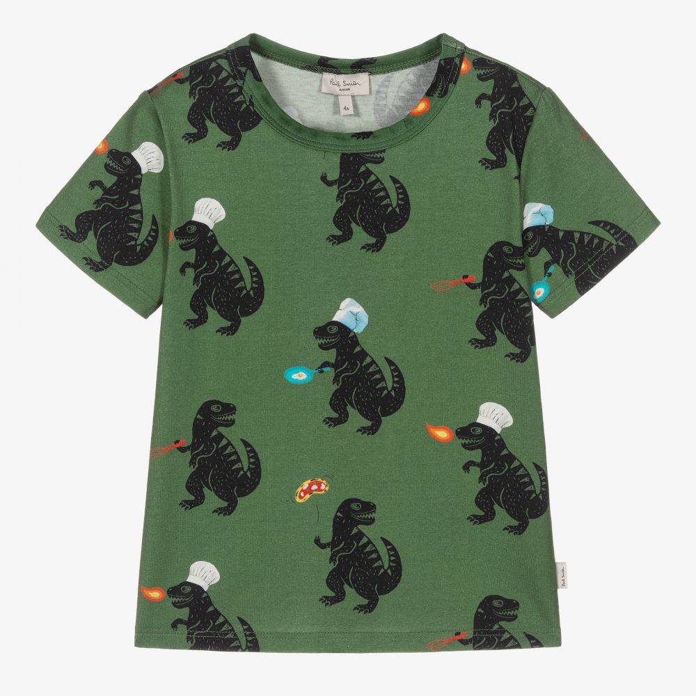 Paul Smith Junior - Зеленая футболка с динозаврами для мальчиков | Childrensalon