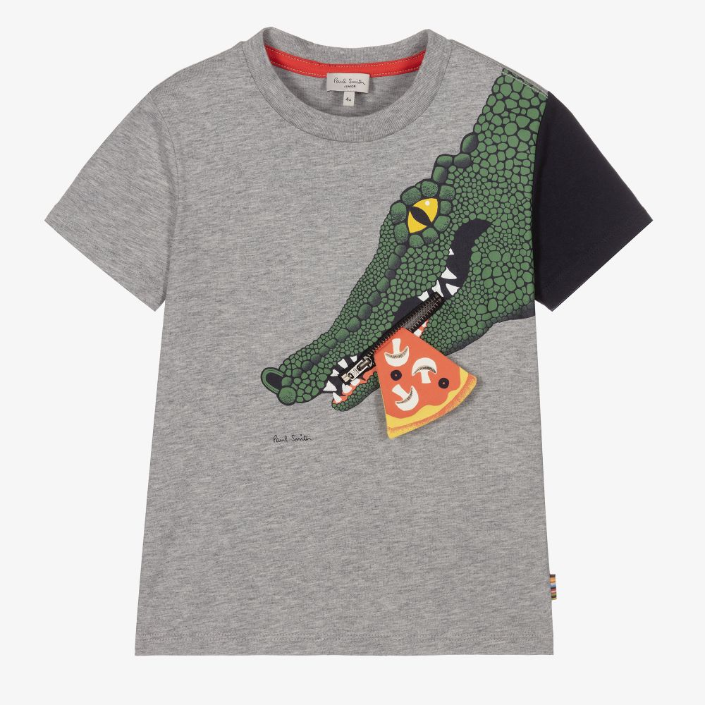 Paul Smith Junior - Серая футболка с крокодилом для мальчиков | Childrensalon